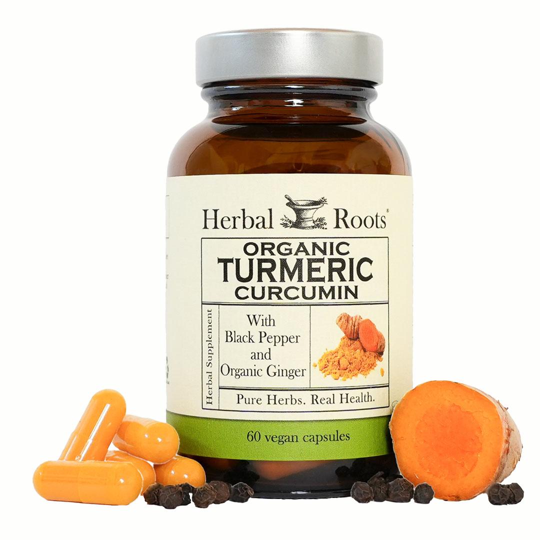 Herbal Roots bottle of Organic Turmeric Curcumin supplement