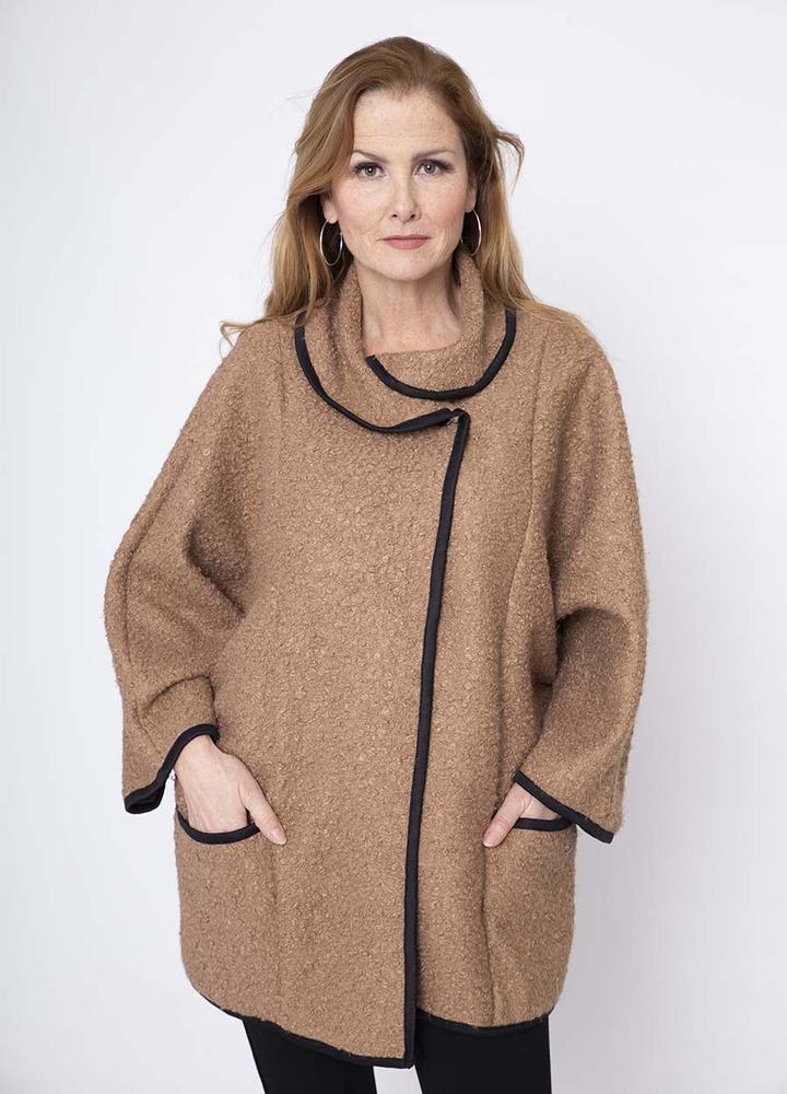 Black Trim Poodle Cardi in Camel