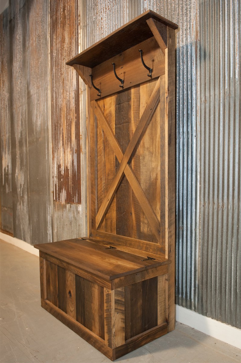 shoe bench coat rack, reclaimed barnwood