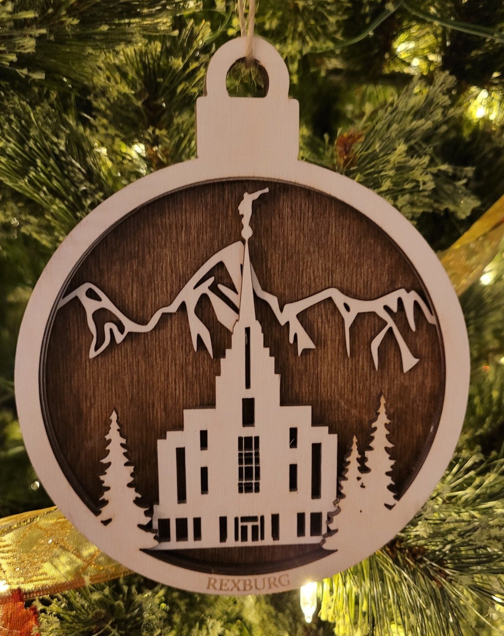 Wooden Rexburg Temple Christmas 4-Layer Ornament