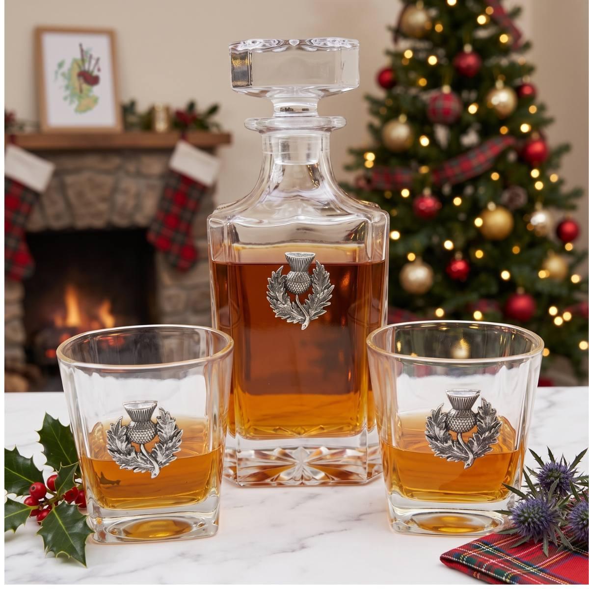 Silver Scottish Thistle Decanter Set Christmas Gift