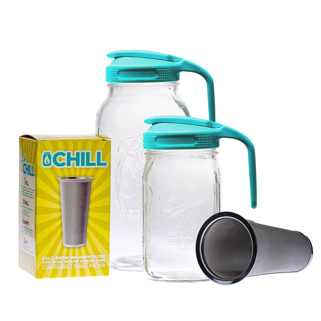 Cold Brew Coffee Maker Kit: Wide Mouth for Coffee, Infused Tea, Alcohol - 1 Quart 32 oz Teal Lid