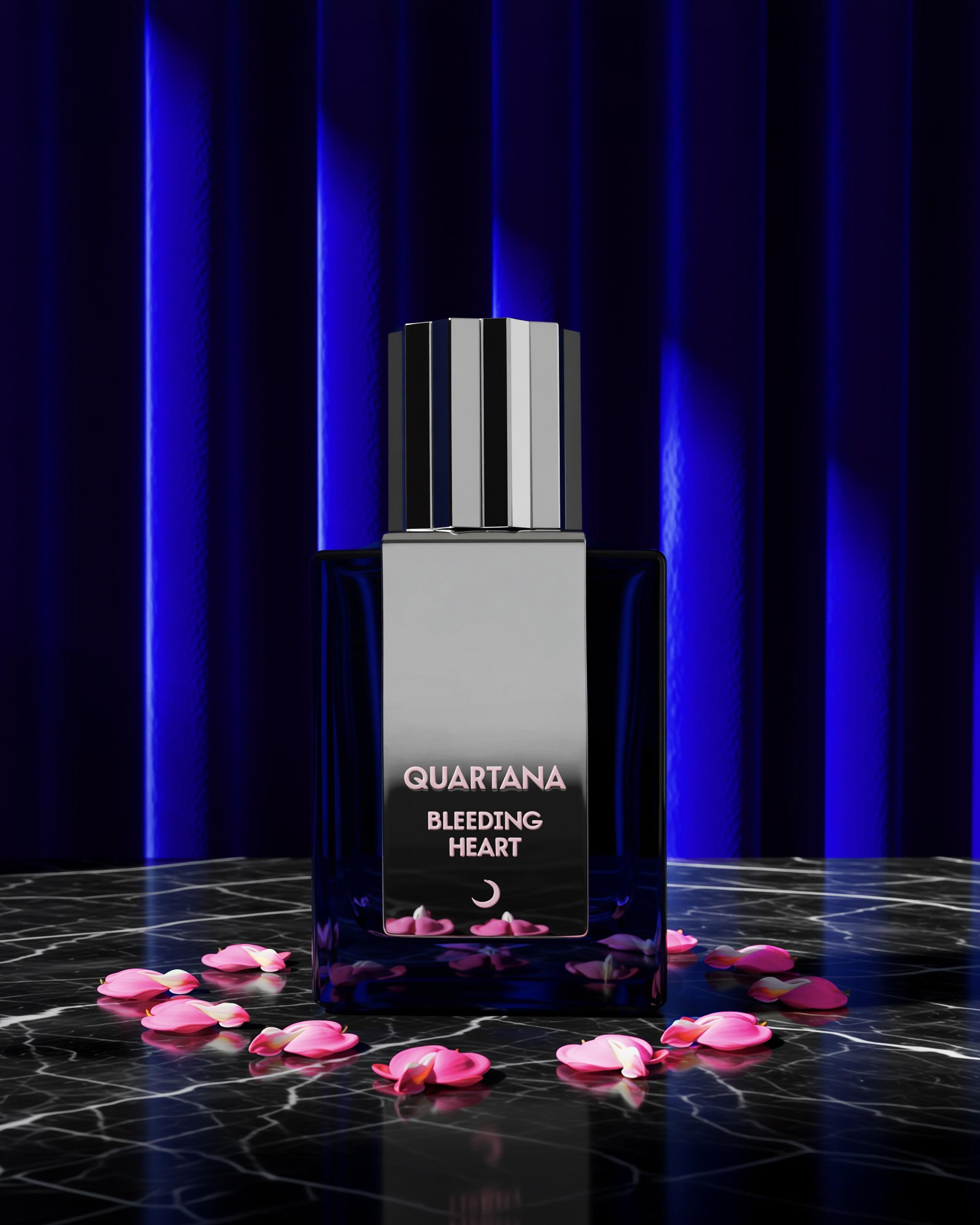 Bleeding Heart 50mL Bottle in front of blue theater curtains