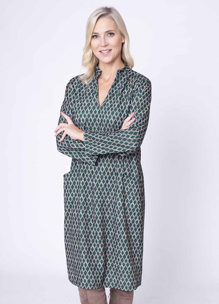 V Neck Diamond Pocket Dress in Green