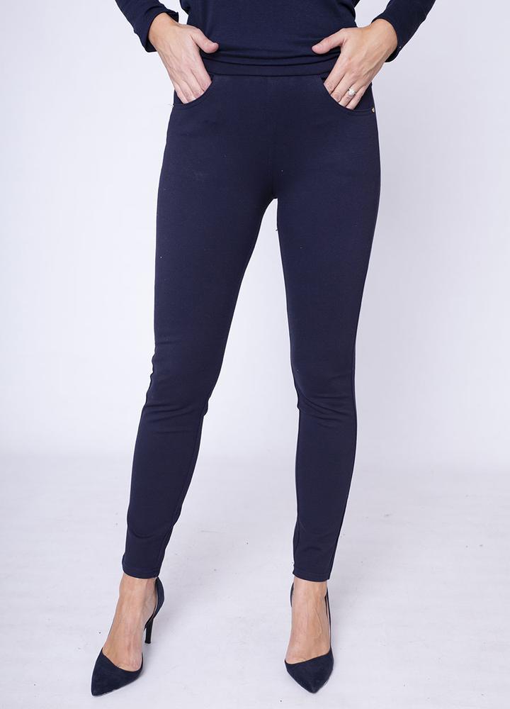 Stretch Waist Stud Pocket Trouser in Navy