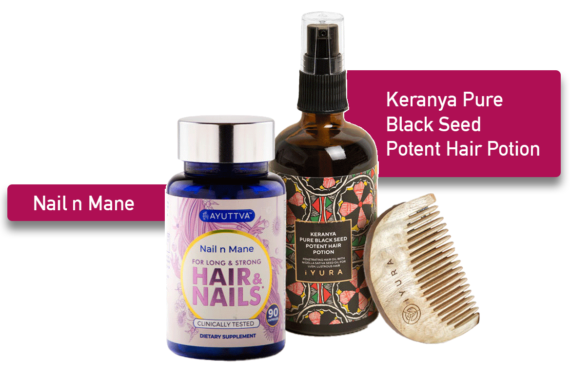 Nail n Mane, Keranya Pure Black Seed Potent Hair Potion and Free iYURA neem wood comb combo