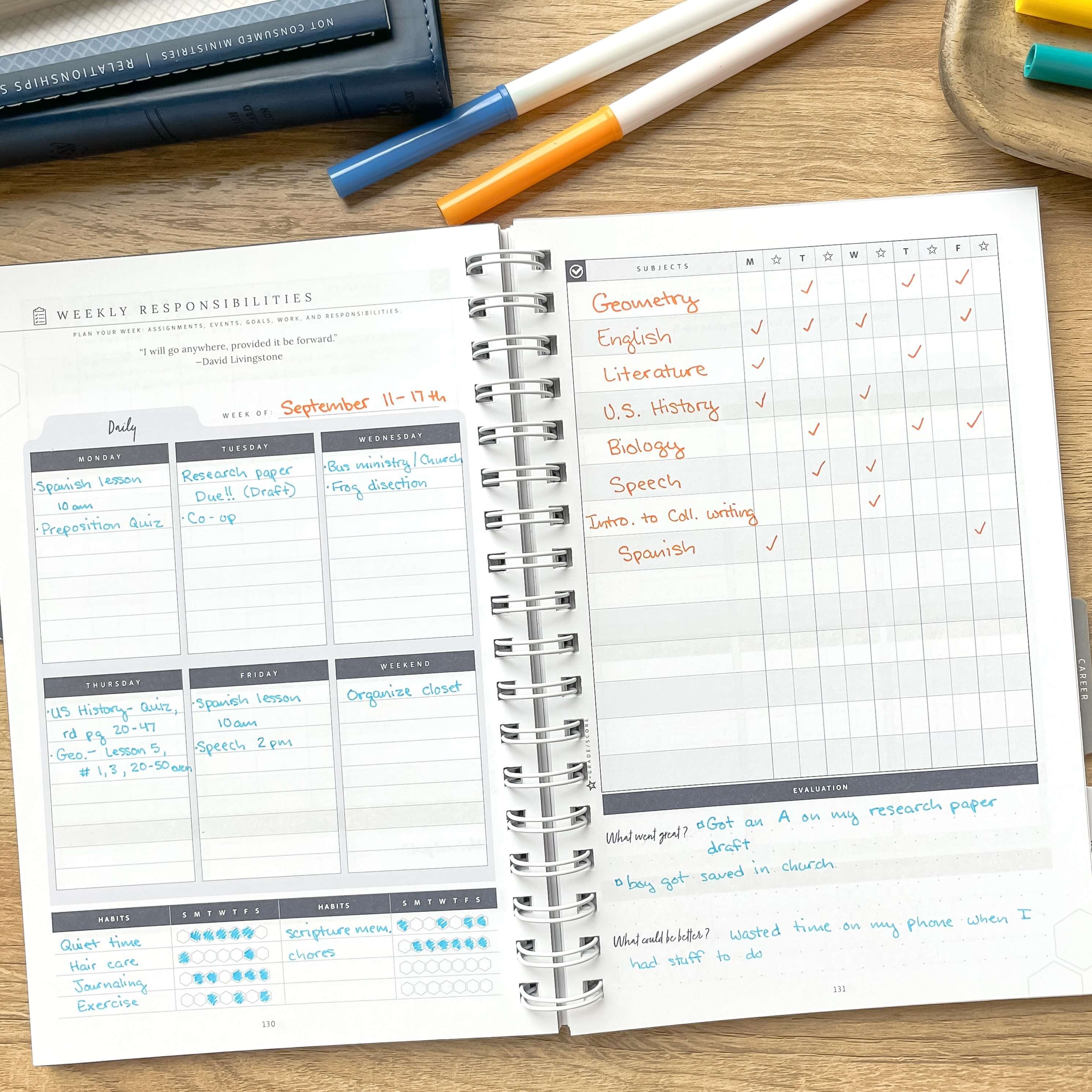 High School Homeschool Planner Weekly Checklist