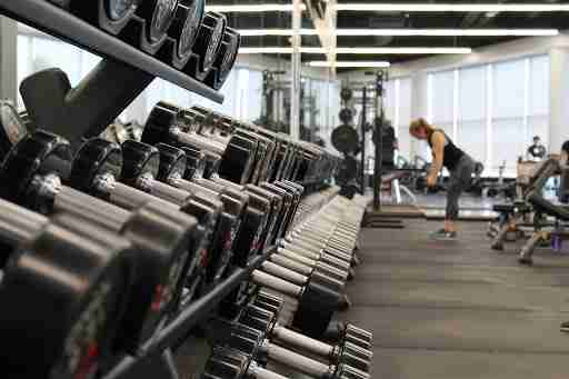 rack of dumbells at the gym