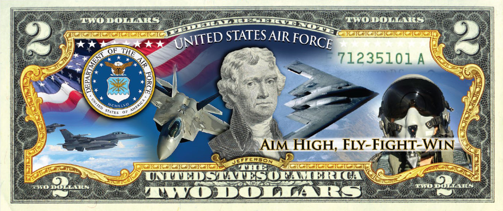 'Air Force' - Genuine Legal Tender U.S. $2 Bill