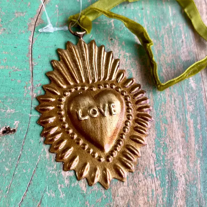 bronze tin milagro heart charm