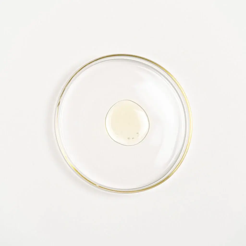 A drop of Keranya Pure Black Seed Potent Hair Potion in a petri dish