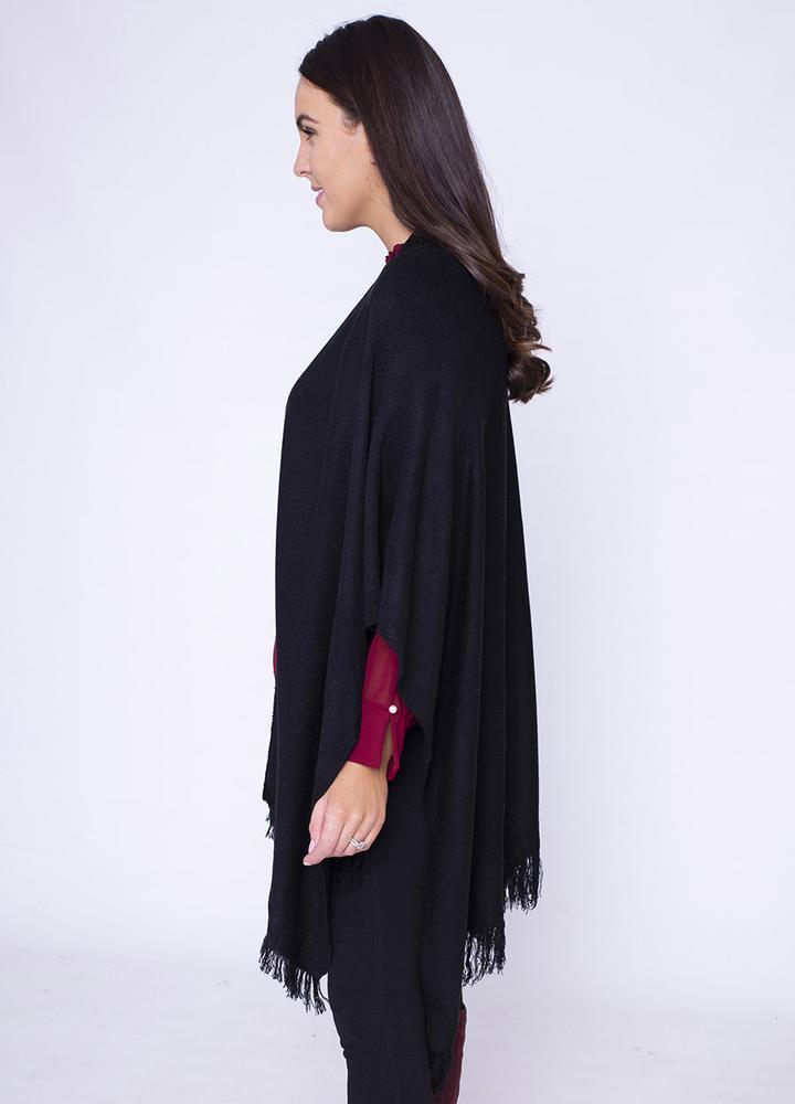 Frill Wrap Poncho in Black
