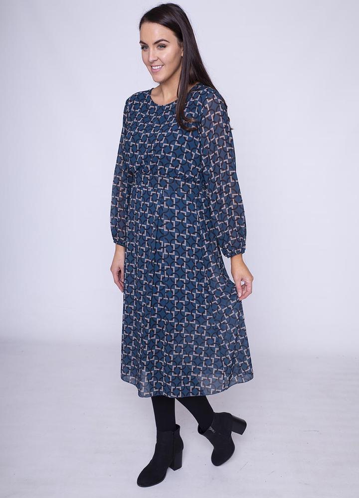 Single Pleat Chiffon Dress in Teal