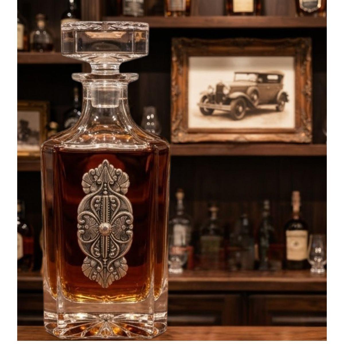 Decanter with silver medallion | Gift for antique lovers