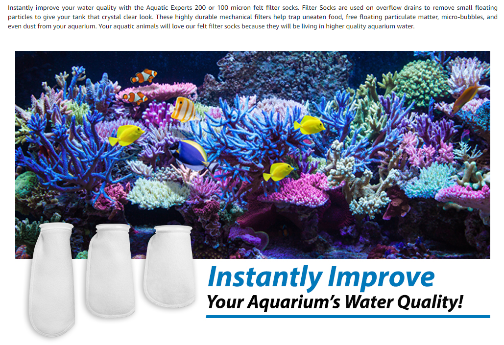 PP Filter Sock G 105 x 230mm Sump Felt 0.1-300μm Aquarium Marine Reef Wet Dry 