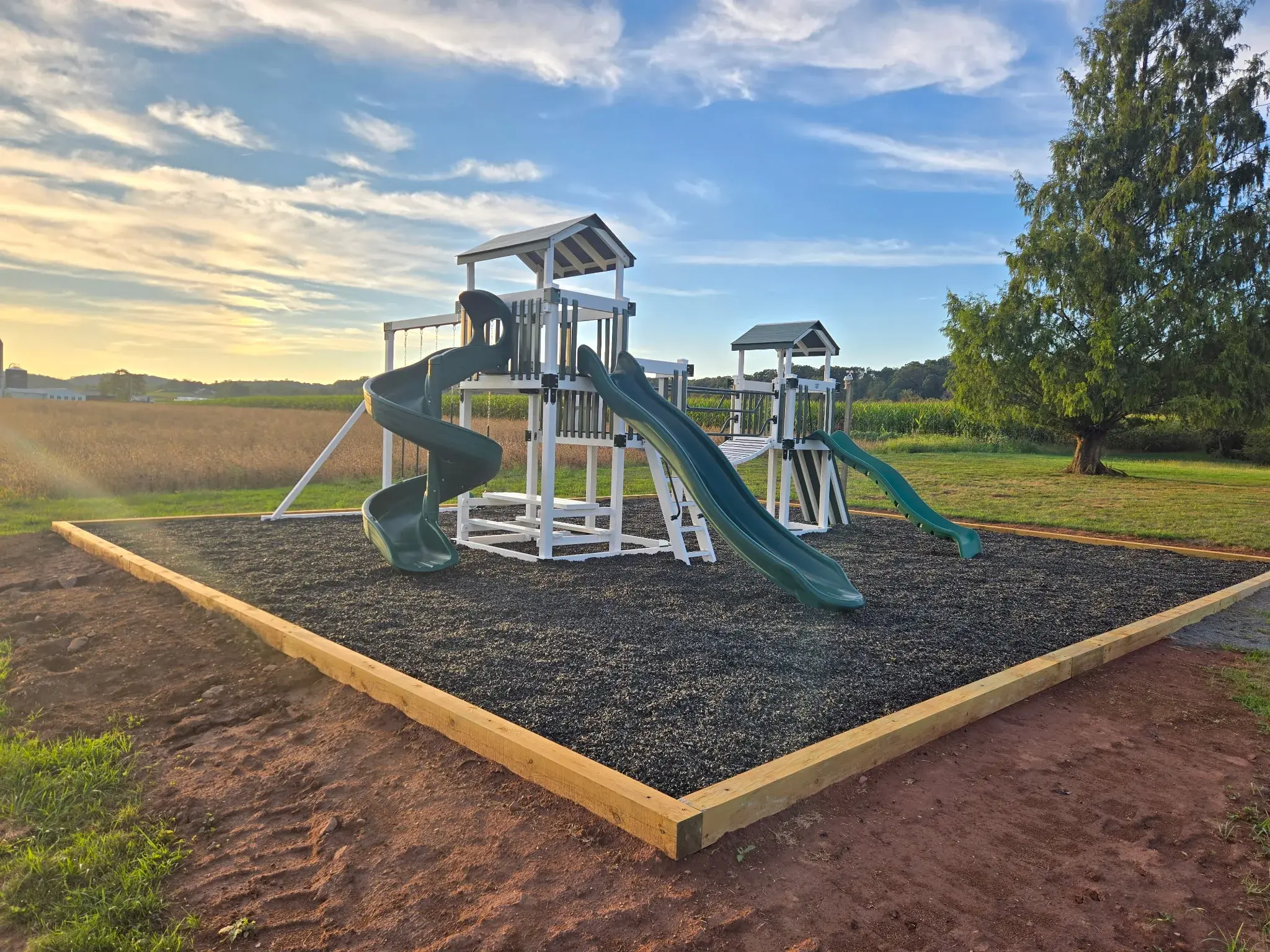 Playground surface installed with rubber mulch for fall protection