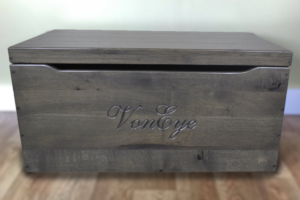 Gray, Engraved Toy Chest, Solid Wood