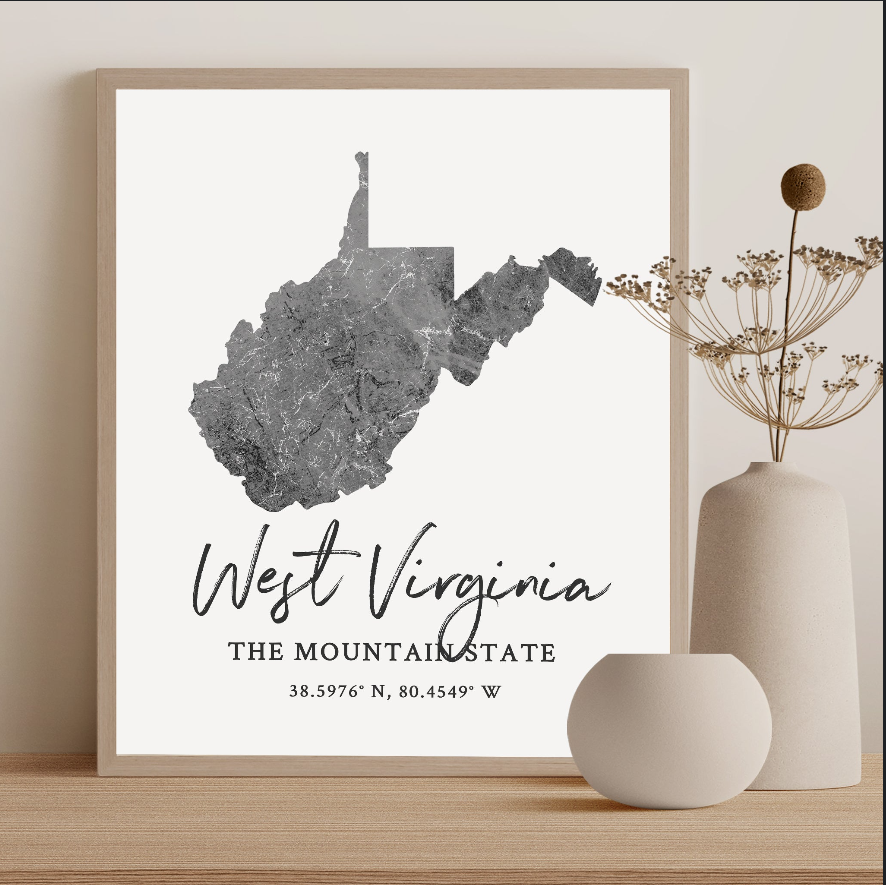 West Virginia State Map Silhouette print