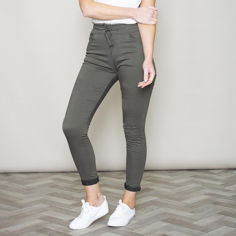 Dana Drawstring Jeggings Plain (Khaki)