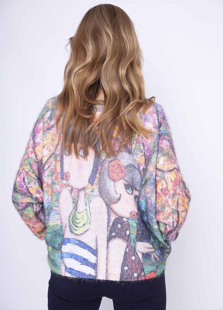 2 Girl Print Fine Knit Jumper