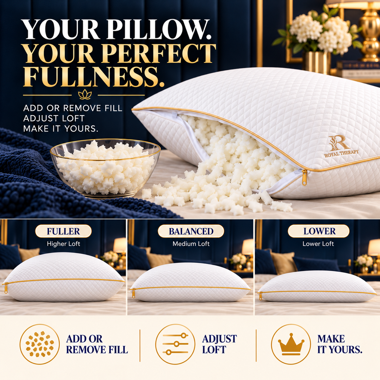 Adjustable Memory Foam Body Pillow – 20 x 54 | Royal Therapy
