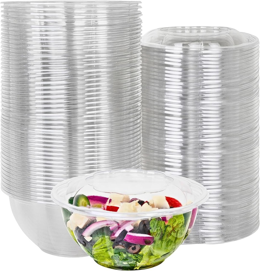 Fit Meal Prep 50 Pack 64 oz Clear Plastic Salad Bowls with Airtight Lids,  Disposable To Go Salad Containers for Lunch, Meal, Party, BPA Free Clear
