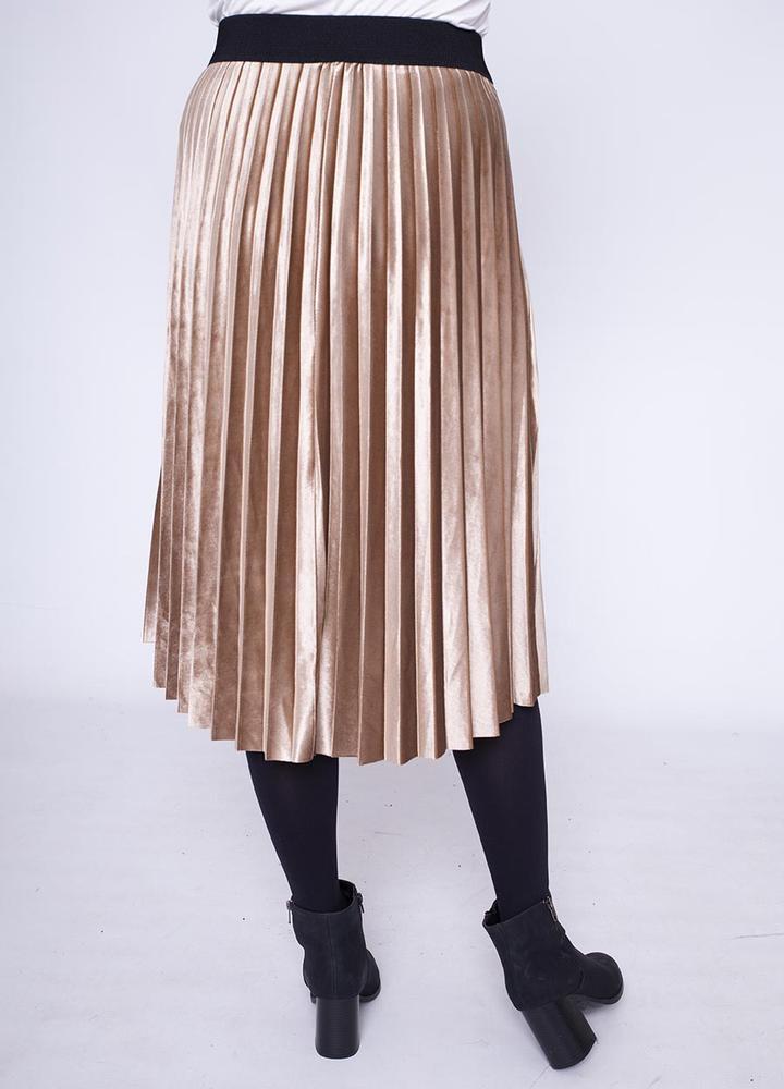 Stretch Waist Pleat Velvet Skirt in Rose Pink
