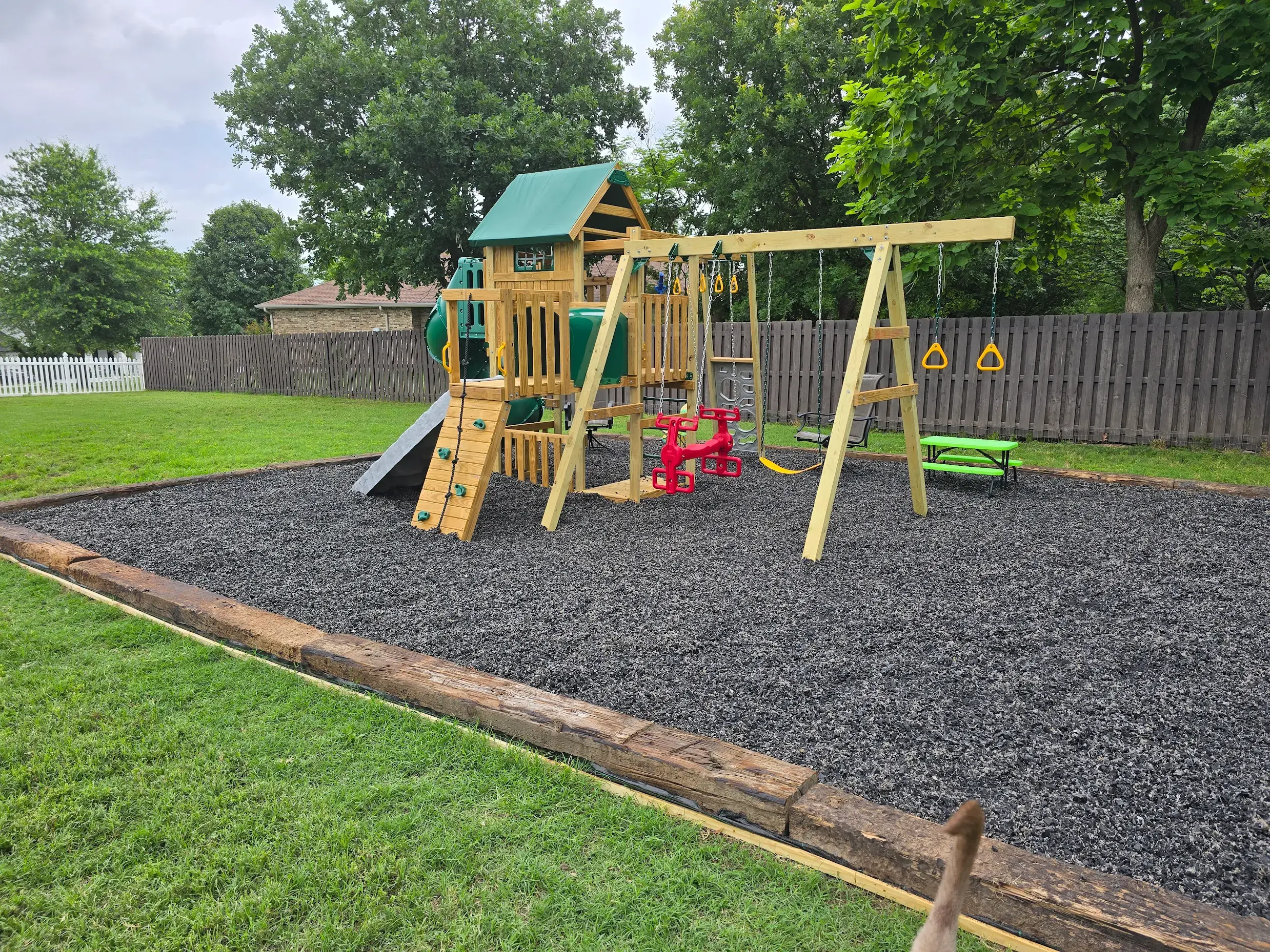 Playground surface installed with rubber mulch for fall protection