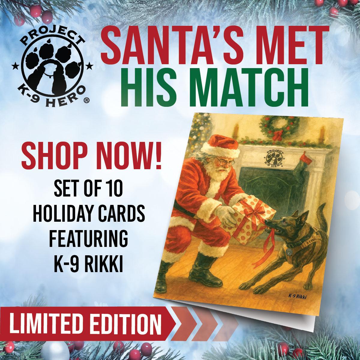 set of 10 holiday cards featuring k9 rikki