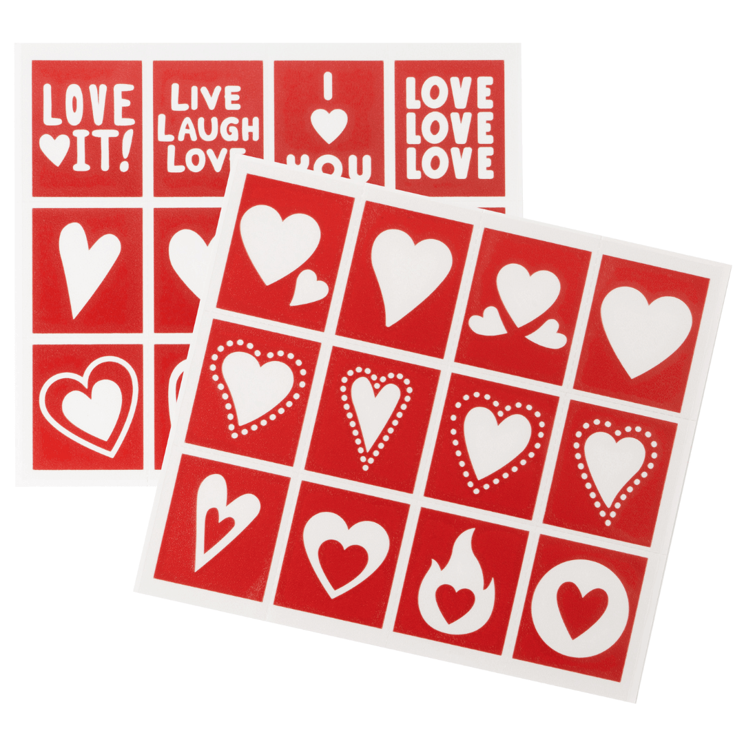 Heart Stencil Pack - removable vinyl, weeded, precut with transfer paper -  Scorch Marker