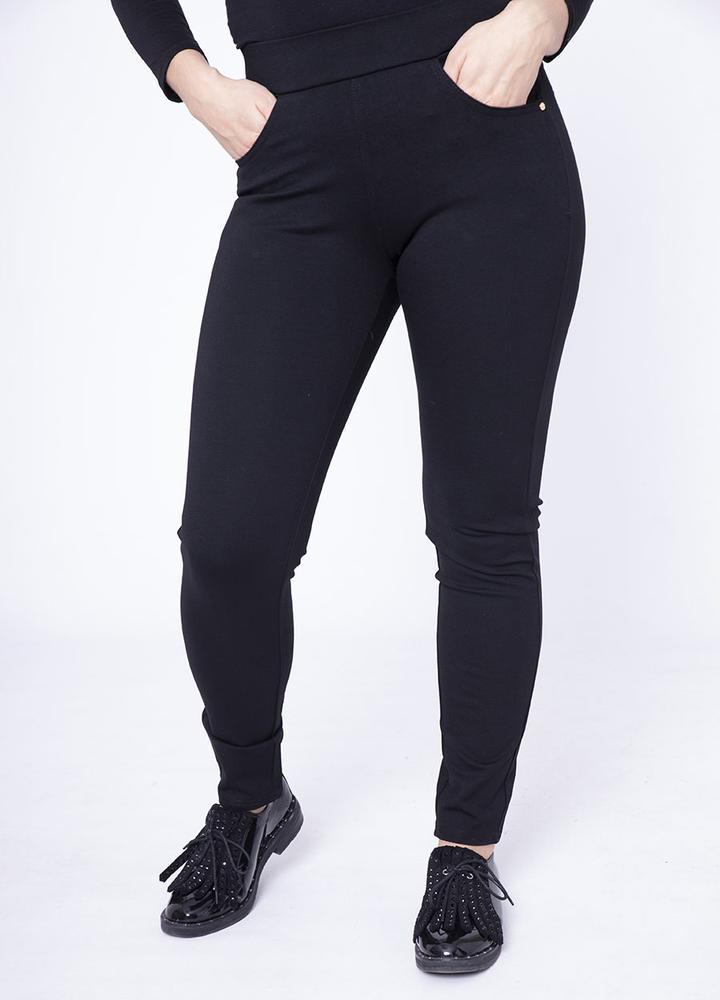 Stretch Waist Stud Pocket Trouser in Black