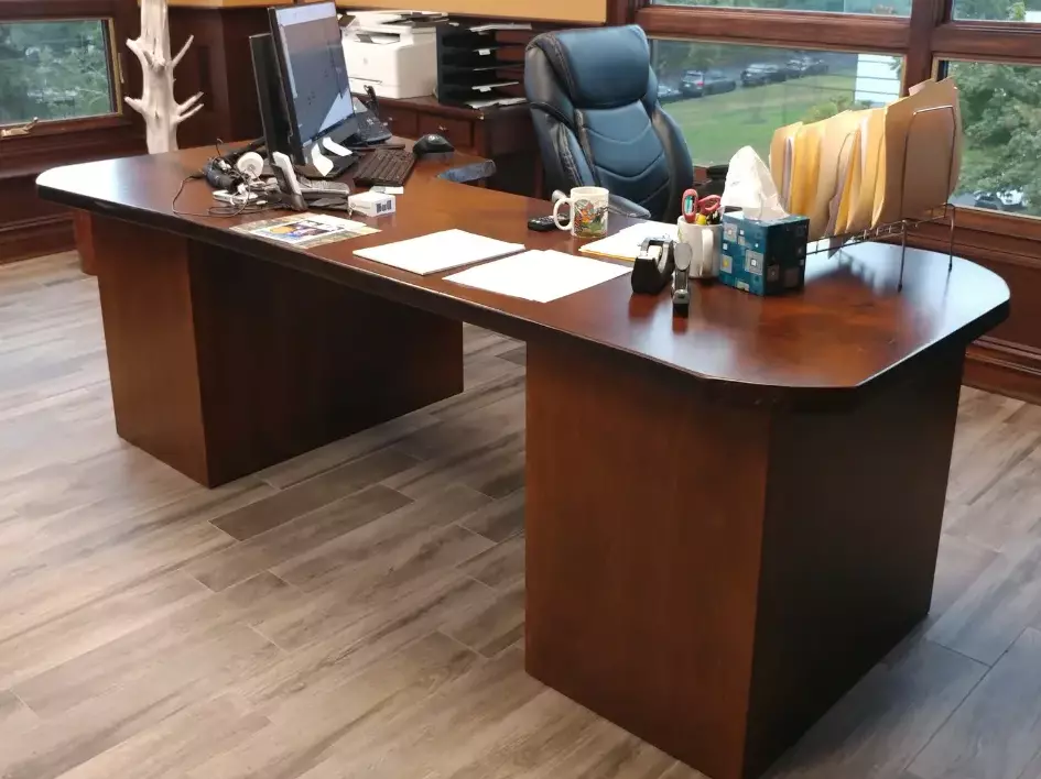 custom wood desk with drawers