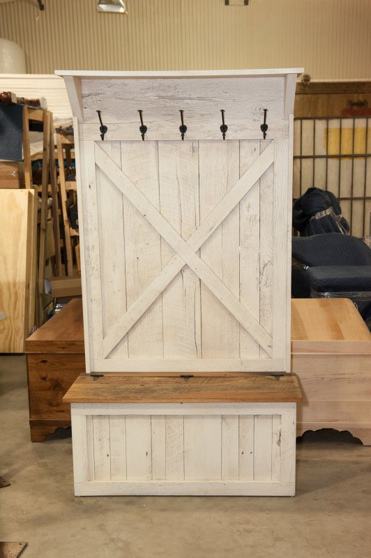 White Farmhouse Coat Rack and Bench
