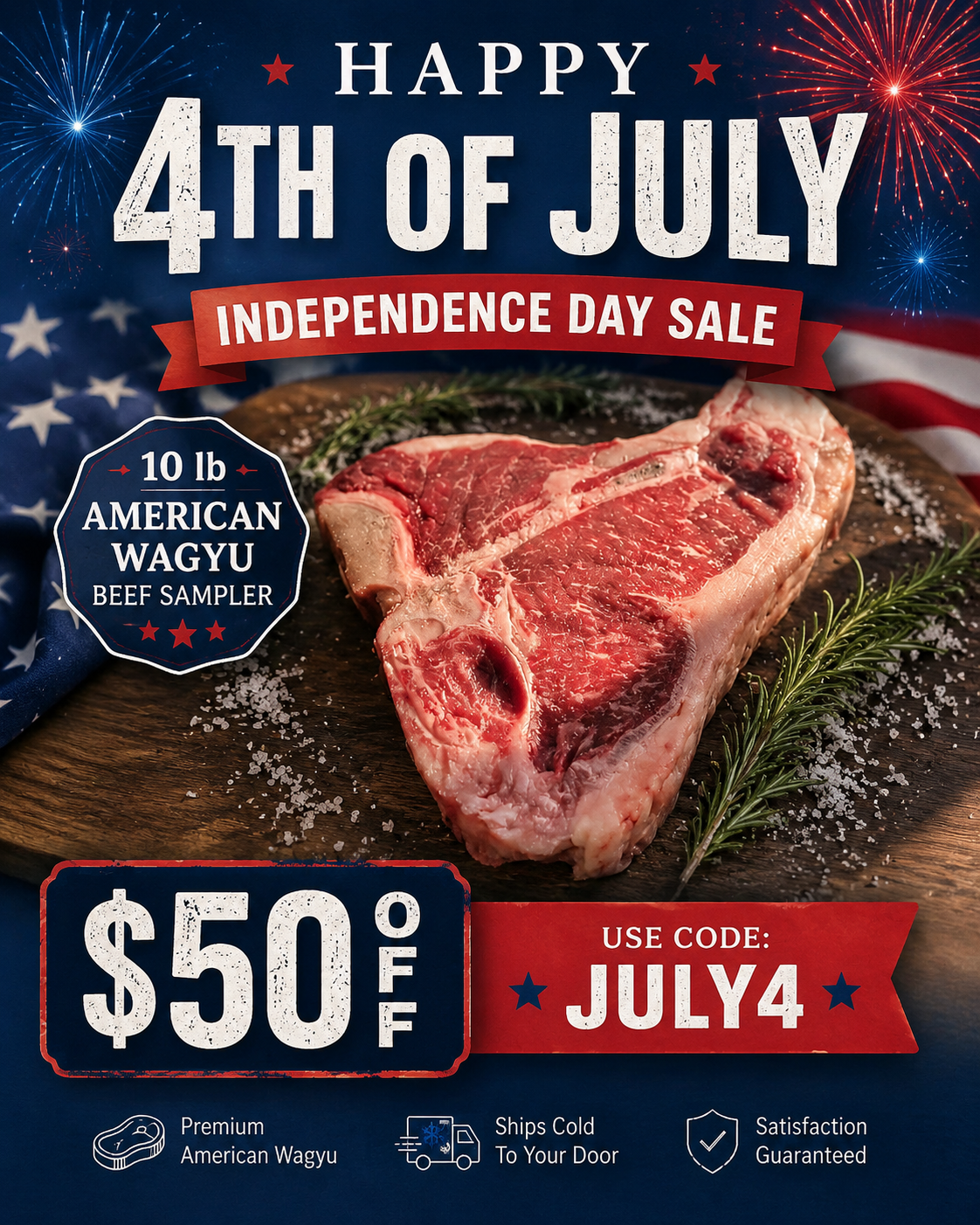 Grass-fed American Wagyu Beef Box – assorted premium Texas beef cuts, pasture-raised and vacuum-sealed for freshness