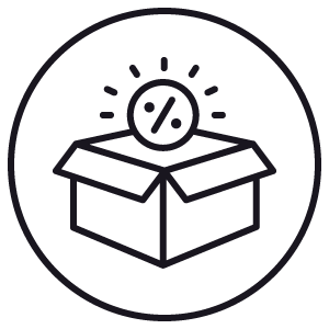 A box with a percentage symbol above it, indicating a discount.