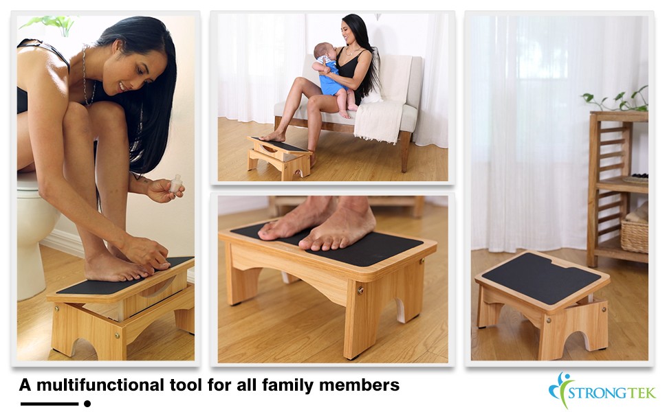 StrongTek Wood Ergonomic Footrest - 4-Angle Adjustable Foot Stool for Desk,  Office Footrest, Anti-Slip Foot Stand for Under Desk, Enhances Posture