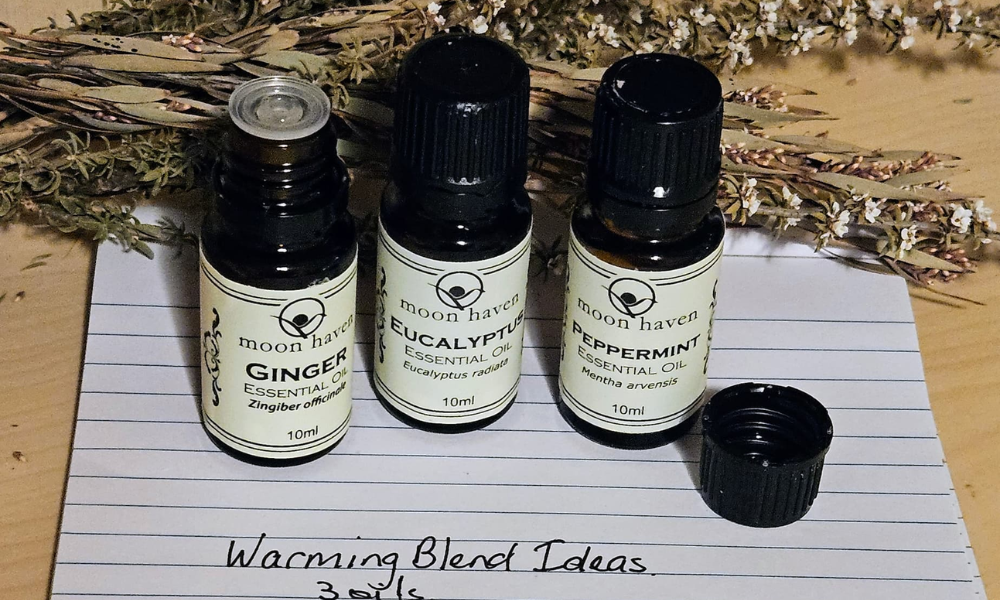 Moon Haven’s warming oil trio: Ginger, Eucalyptus, Peppermint