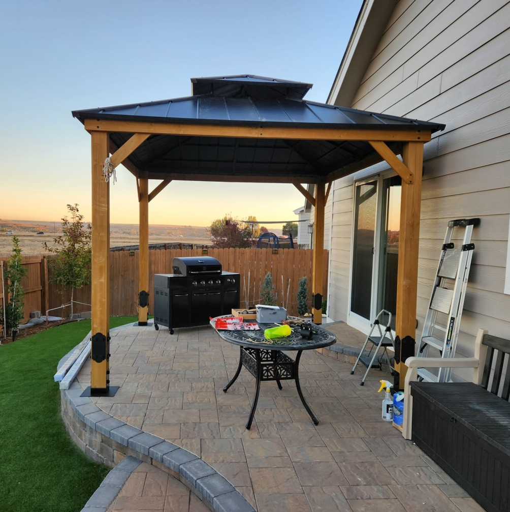 4-post wooden pergolas over pavers