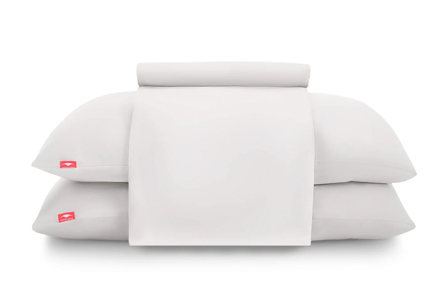 Two white pillows and a bed sheet made from cooling materials sleep gift set.