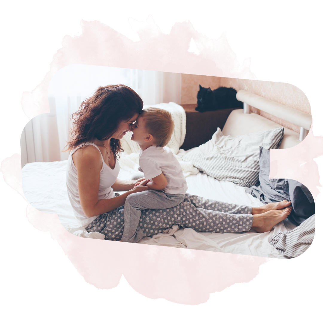 Mother and baby in crib