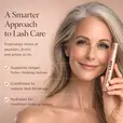 smarter approach to lash care image showing female in her 50's holding show lash bottle. supports longer fuller lashes, conditions to reduce lash breakage, hydrates for healthier looking lashes