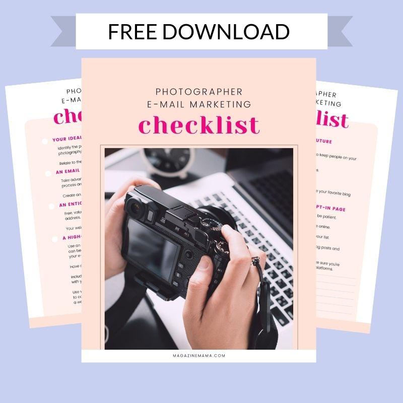 Free email checklist for photographers