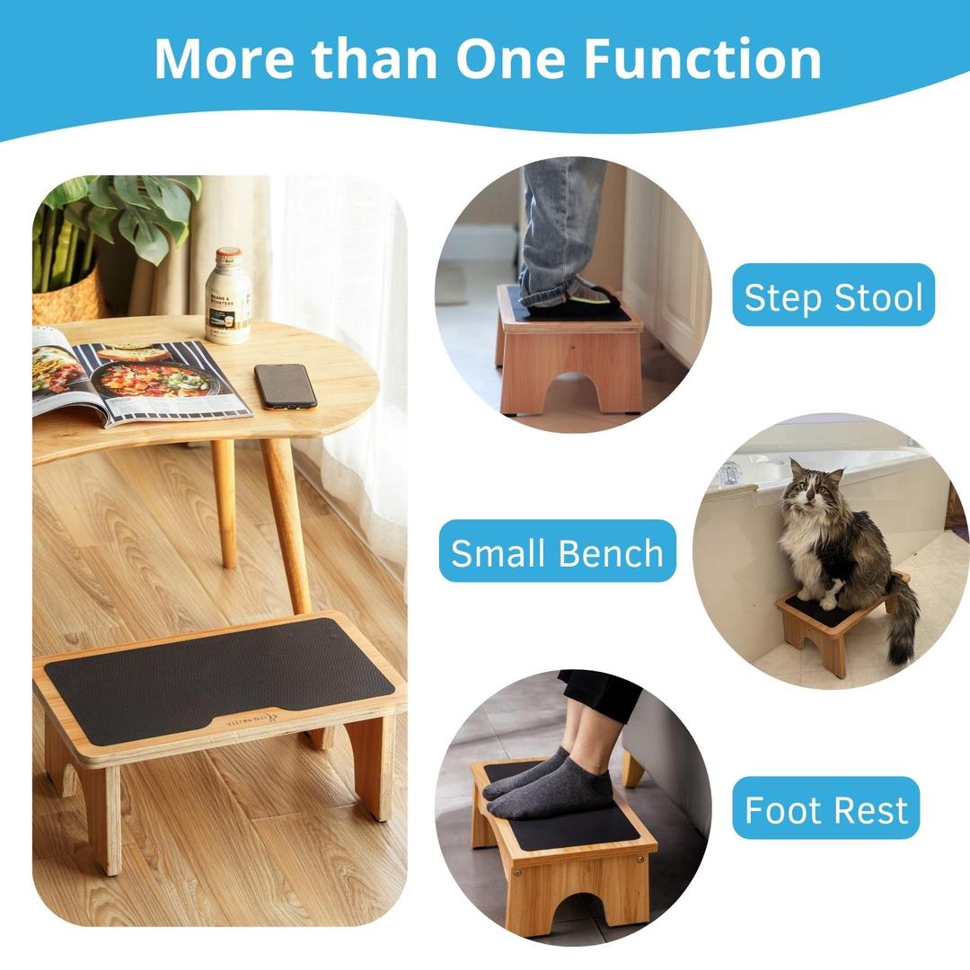 Foot Stool for Bedroom, Wood Step Stool, Footrest for Under Desk