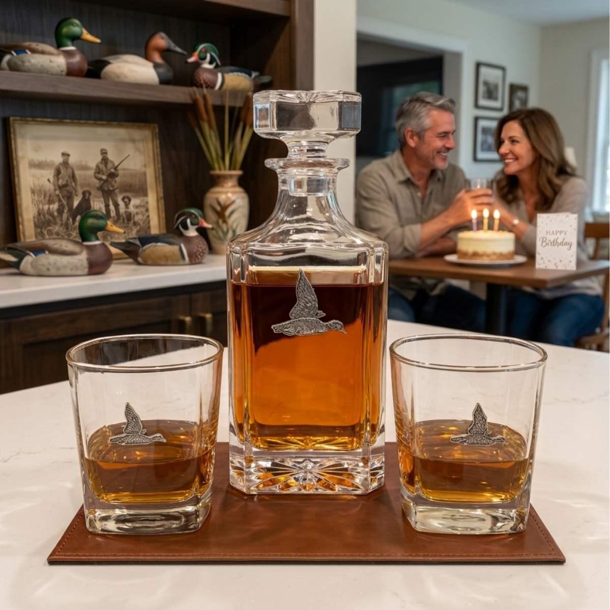 Silver Duck Decanter Set Birthday Gift