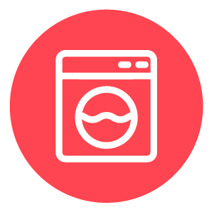 A graphic of a washing machine to show that a Manta Sleep mask is machine-washable.