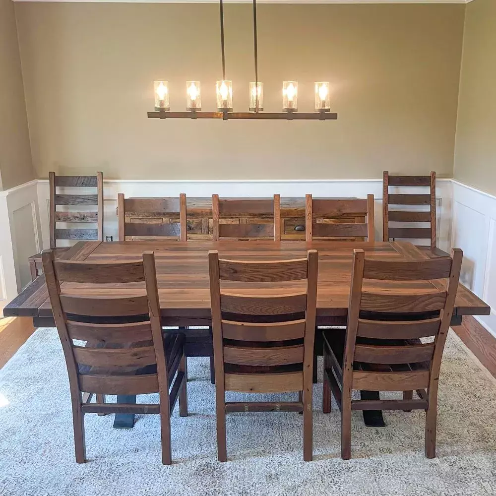 reclaimed wood dining table and chairs