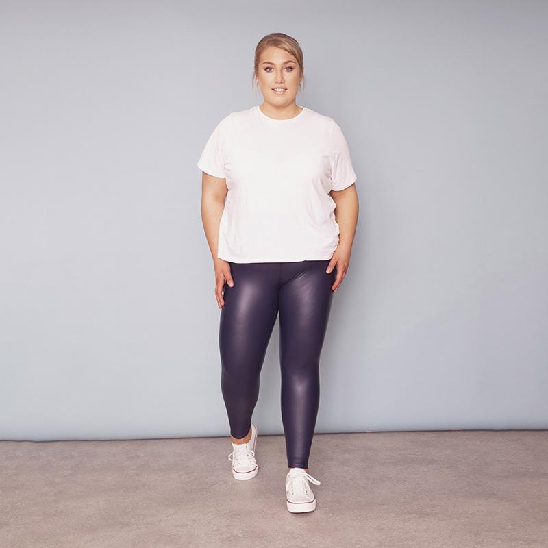 Wet Look PU Leggings (Curve) in Navy