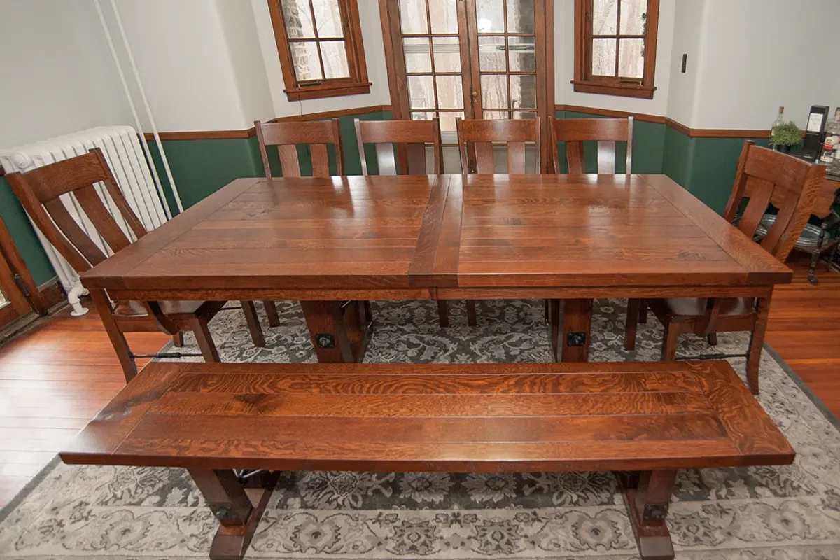 Custom 10 Person Quartersawn Oak Dining Table Set