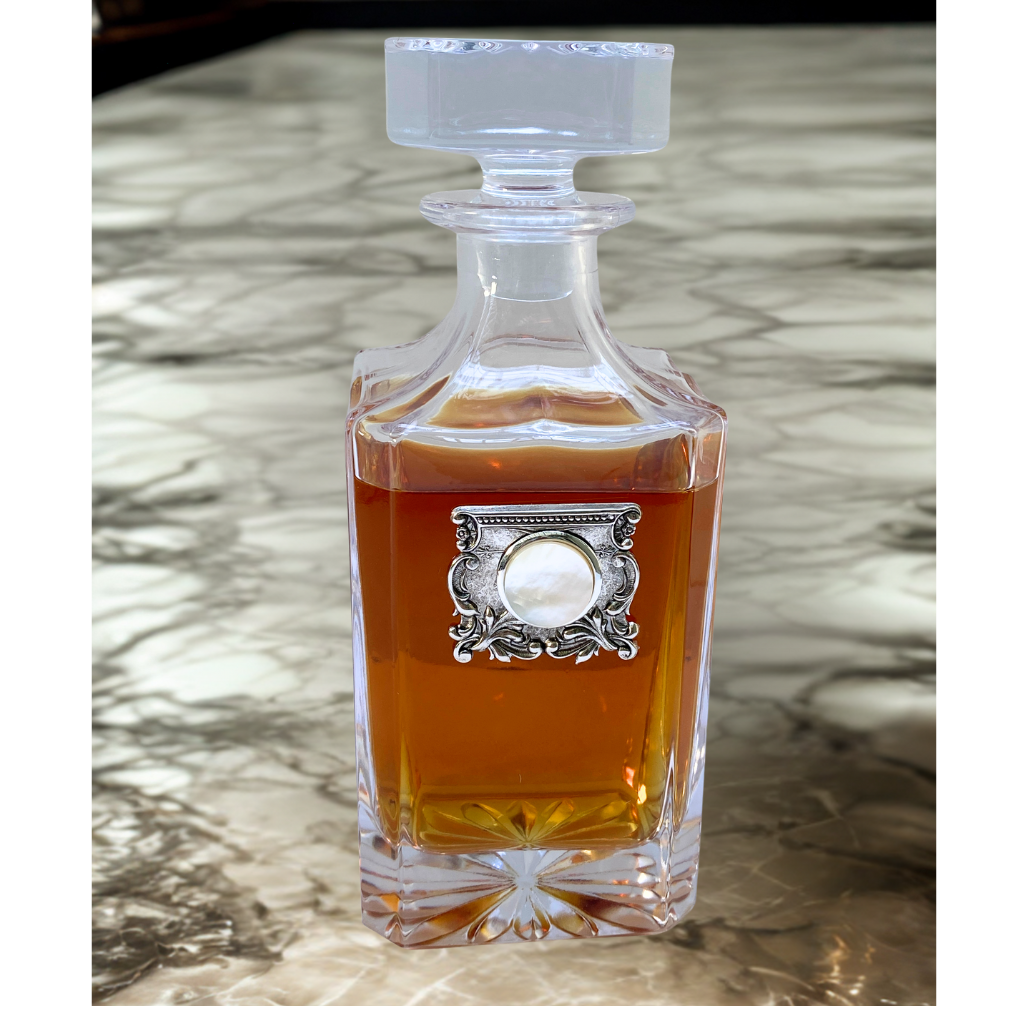 Crystal Decanter with Silver & Pearl Embellishment