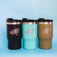 3 Dirty Dangles 2 in 1 insulated drink tumbler can coolers on a blue background. Black, Neon blue and Tactical Green